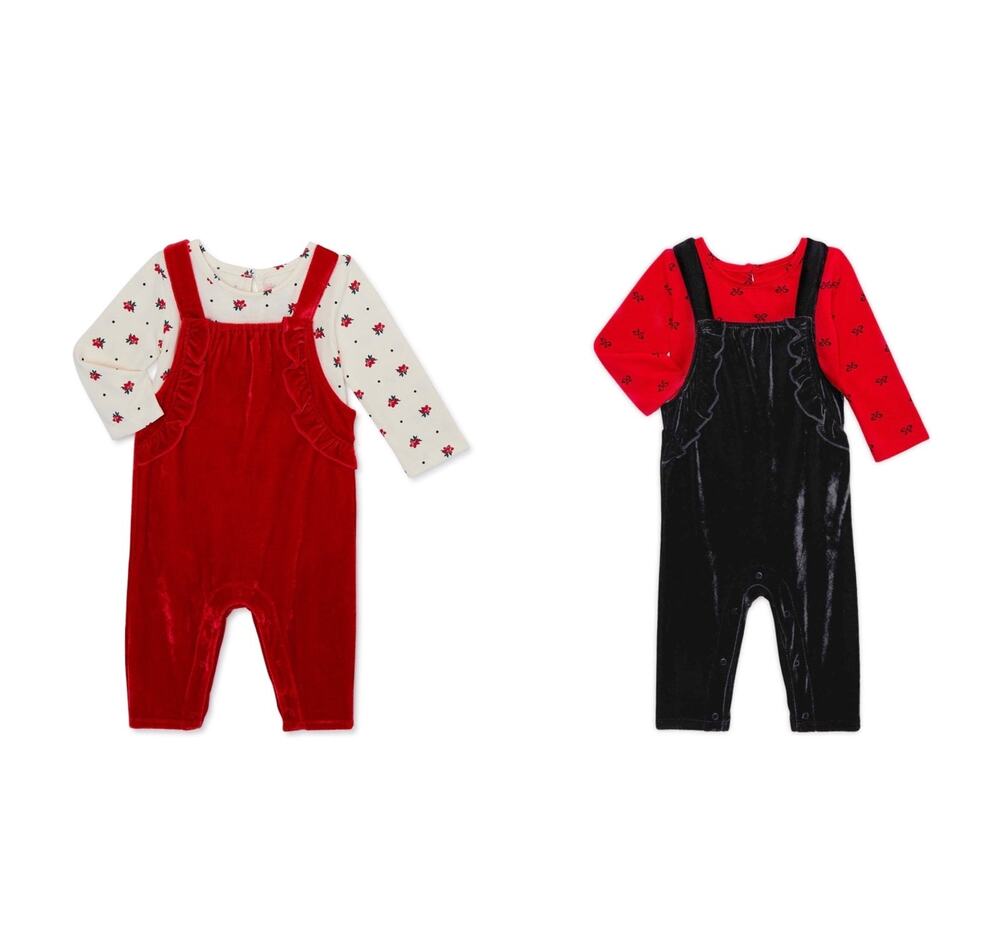 2 adorable Velour Overalls and Bodysuit Sets for Baby Girls 24 months soft